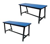 PP Chair Garden Bench Stool Restaurant Bench with Wooden TOP & Iron Frame (2, Blue, 3 FT)