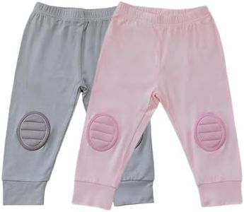 Zenulove 2-Pack Viscose Baby Pants with Knee Pads Soft Toddler Pants for Boys & Girls, Baby Boy Pants & Baby Girl Pants 2T-4T, Pink & Gray, 9-12 Months