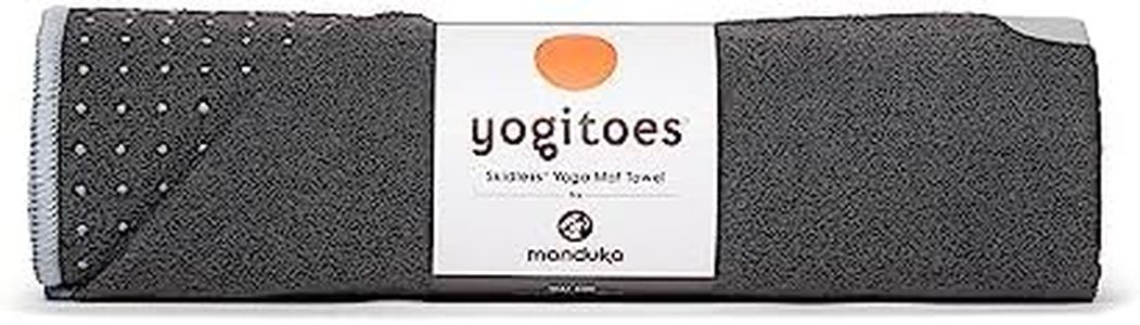Manduka Yogitoes Yoga Towel for Mat, Non-Slip and Quick Dry for Hot Yoga with Rubber Bottom Grip Dots,Thin and Lightweight, 71 Inches, Grey