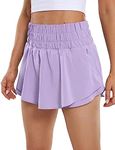 CRZ YOGA Athletic Shorts for Women High Waisted Flowy Ruffle Skirt Overlay Workout Running Tennis Shorts Zip Pocket Lilac Medium