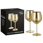 Oak & Steel - 6 Elegant Large Wine Glasses, 550ml - Unbreakable Glass Gift Set for Home Bar, Wedding, Anniversary, Birthday Party - Gold Matte