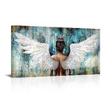 LevvArts Angel Canvas Wall Art Black Woman with Angel Wings Painting Prints Black Girl Pictures Artwork Rustic Bedroom Decorations