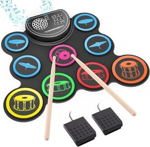 9 Pad Electronic Drum Set for Kids, Roll-up Practice Pad Machine with Headphone Jack, Built-in Speaker, Drum Pedals, and Sticks, 10 Hours Playtime – Perfect Birthday or Christmas Gift for Children