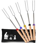 Zulay (5 Pack) Long 32 inch Marshmallow Roasting Sticks Extendable Design - Stainless Steel Smores Skewers for Camping, Bonfire, Fireplace - Extendable & Retractible Telescoping Marshmallow Sticks