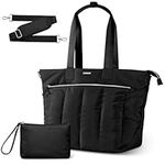 LYAUK Tote Bag with Zipper, Puffer Tote Bag with Laptop Compartment, Laptop Tote Bag for Women with Pockets, Large Tote Bag Purse Shoulder Bag for Travel Work Gym Overnights Weekend Trips, Black