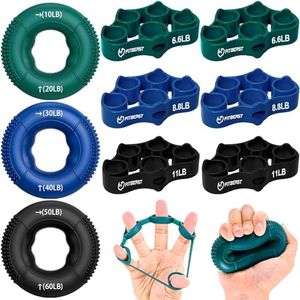 FitBeast Hand Grip Strengthener, Finger Exerciser, Forearm Strengthener Kit - 9 Pack, Targeted Hand & Forearm Strength, Relief & Recovery Kit (Deep Blue)
