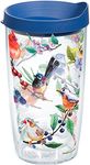 Tervis Watercolor Songbirds Insulated Tumbler with Wrap and Blue Lid, 16 oz, Clear