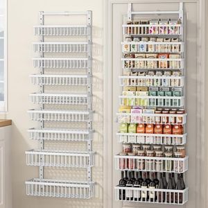 POKIPO 9 Tier Over The Door Pantry Organizer, 2 in 1 Wall Mount or Hanging Spice Rack with Adjustable Basket, Seasoning Organizer and Storage for Kitchen Cabinet Closet Bathroom