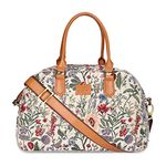 THE CLOWNFISH Unisex Adult Ziana Series 24 Litres Tapestry & Faux Leather Travel Duffle Bag Luggage Weekender Bag (Flax), Brown(L) 47 x (W) 17 x (H) 30 cm.