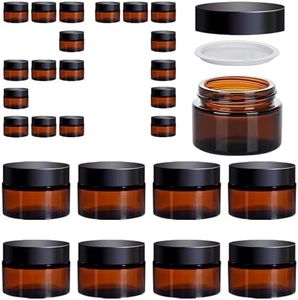 Galssmagic 1 oz Amber Glass Jars with Lids,27 Pack 1oz Small Container Jars with Inner Liners and Black Lids,Travel Jars for Cosmetics,Cream Lotion,Body Scrub, Lotion