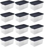 Sterilite 12-Pack Stackable Plastic Storage Bins w/Latching Lids, 116 Qt., Gray Lid