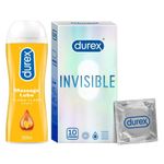 Durex Invisible Super Ultra Thin Condoms For Men 10S + Play Massage 2In1 Sensual - 200 Ml