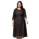 Indian Tunic Cotton Gold Print Anarkali Kurtis for Women (Red), Black., XX-Large