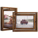 EGOFINE 2 Pack 7x5 Rotating Floating Picture Frames, Double-Sided Display with HD Glass Front Wooden Distressed Frame for Vertical or Horizontal Tabletop Display, Carbonization