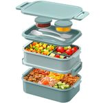 WayEee Lunch Box Adults,2130ml Large Capacity Bento Lunch Box with Compartments, 3 Layers Leak-Proof Bento Box for Office, School(Green)