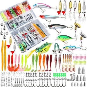 TCMBY 327PCS Fishing Tackle Lures Bait Kit Set Fishing Tackle Box with Tackle Included Fishing Gear, Fishing Lures, Worm, Spinner, Spoon, Hook for Freshwater Bass Trout Fishing Gifts for Men