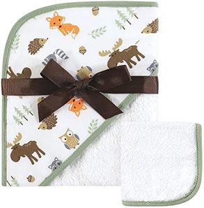 Hudson Baby Unisex Baby Cotton Hooded Towel and Washcloth, Woodland, One Size