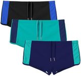 MUEBAIRES Men's Vitality Swimming Trunks Swimsuit for Water Sports Activities Bathing Suit for Men Men's Square Leg Swim Briefs 3Pack Black/Green/Dark Blue-L