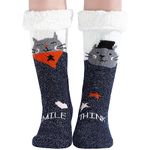 Slipper Socks Women Fluffy Cat Socks Winter Ladies Gifts Ideas Cosy Thermal Animal Sock Fuzzy Fleece-Lined Winter Non Slip Warm Christmas Socks with Gel Grip Cute Sherpa Socks Cat Gifts for Women