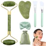 VEGCOO Jade Roller Gua Sha Set, Face Jade Roller & Guasha Scraping Massager Tool for Rejuvenate Face & Neck, Facial, Neck and Body Muscle Relaxing