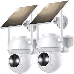 TOVDOR Solar Security Cameras Wireless Outdoor, WiFi Camera Outdoor 2K 360° View Battery Powered, Cameras for Home Security with Spotlight Color Night Vision Motion Sensor 2-Way Talk, White, 2 Pack