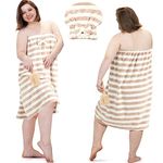 Xtinmee 2 Sets Plus Size Towel Wrap with Hair Drying Towel Adjustable Shower Wrap Lightweight Towel Dress Bath Towel Comfortable Women's Robes Absorbent Spa Bathrobe (Coffee Color)