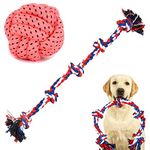 YOUHAVEDEAL Dog Toys for Aggressive Chewers - Indestructible Dog Toys Large Breed, 5 Knots Indestructible Cotton Rope + Cotton Rope Ball Chew Toy for Dogs Tug of War - Pack of 2