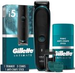 Gillette Intimate Men’s Pubic Hair Trimmer, SkinFirst Pubic Hair i5 Trimmer for Men, Waterproof, Cordless for Wet/Dry Use, Shaver for Men, Lifetime Sharp Blades, Includes Anti Chafe Stick, Gift Set