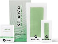 KoluaWax Vegan Wax Strips for Hair Removal - Easy to Use, Non-Irritating, Mess-Free Waxing Kit - 40 Body Strips, 24 Face Strips, 4 Post-Wax Soothing Wipes - Eyebrow, Body, Facial, Leg Strip for Women