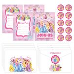 12 Princess Birthday Invitations with Envelopes and Stickers for Kids,Party Decoration Supplies,Cute Design Kids Birthday Party Invitations for Girls