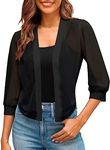 Women Puff Sleeve Bolero Open Front Summer Cropped Sheer Jackets Cardigan Jackets Under, Black, X-Large