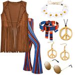 ZeroShop 60s Costume for Women,Hippie Fringe Vest Outfits,70s Decades Clothes Pants,Hippy Glasses,Headbands Flower Crown,Earrings,Necklaces Accessories for Halloween,1-XXL