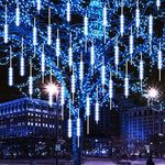 Number-One Meteor Shower Lights, LED Falling Rain Lights 50cm 10 Tube 480 LEDs Falling Raindrop Light, Waterproof Icicle Snow Fall String Lights for Xmas Tree Parties Wedding Garden (Blue)