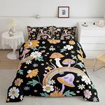 Erosebridal Trippy Mushroom Bedding Set King Groovy Floral Bedding Comforter Sets Cute Rainbow Duvet Insert Two Groovy Party Boho Hippie Mushroom Quilted Comforter Retro Party Decorations Bedding