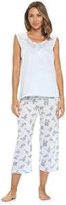 Casual Nights Women's Lace Sleeveless Top and Capri Bottom Sleepwear Pajama Set - Blue - Medium