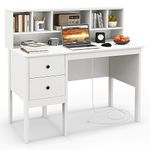 Giantex White Desk with Drawers and Power Outlet, 48" Home Office Computer Desk with 5-Cubby Hutch, 2 Storage File Drawers, Study Writing Table, PC Desk Workstation for Bedroom