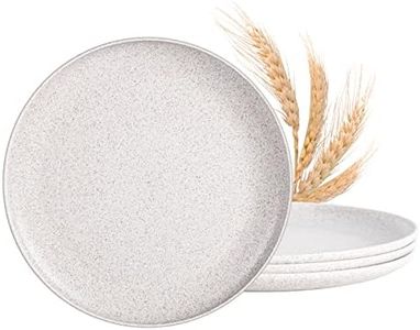 MISS BIG Dinner Plates,10 inches Plastic Plates Set of 4,Lightweight Wheat Straw Plates,Extra Large Unbreakable Plate Set,Dishwasher & Microwave Safe BPA Free and No Chemical Dyes (White)