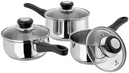 Judge Vista JJA2A Stainless Steel Set of Pans, 3-Piece Set, 14cm,16cm &18cm Saucepans, Classic Curved Shape, Vented Glass Lids, Induction Ready, Oven Safe, 25 Year Guarantee