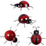 KOLAKO Metal Garden Wall Art Decorative Cute Ladybugs 4 PCS Live Lady Bugs Garden Decorations Outdoor Clearance Fence Yard Art Iron Yard Decorations Ladybug for Path, Lawn, Patio, Backyard