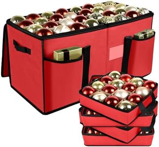 Christmas Ornament Storage Box with Dividers, Christmas Balls Storage Containers with Zipper & 8 Removable Trays, Holds Up to 128 Balls - 600D Oxford Christmas Decoration Storage Organizer (Red)