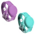 2pcs Kids Wristband for AirTag, Waterproof Silicone AirTag Bracelet for Kids Toddler Elder Adjustable Watch Band Kids Anti Lost AirTag Case Holder for Hiding GPS Tracker (Purple, Green)