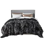 Bedsure Faux Fur King Size Blanket Tie Dye Black – Fuzzy, Fluffy, and Shaggy , Soft and Thick Sherpa, - Decorative Gift, for Bed, 108x90 Inches, 640 GSM
