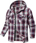 JMIERR Mens Flannel Shirts Long Sleeve Cotton Plaid Casual Button Down Shirts 2024 Lightweight Hooded Jackets with Pockets,US 49(2XL),Red