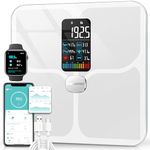 ABLEGRID Body Fat Scale,Digital Smart Bathroom Scale for Body Weight,Large LCD Display Screen,16 Body Composition Metrics BMI,Water Weigh,Heart Rate,Baby Mode,400lb,Rechargeable-White