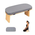 Meditation Bench with Cushion Foldable Ergonomic Bamboo Kneeling Stool Seiza FelizMax Bench Wooden Meditation Stool Chair Zen lotus Yoga Stool Floor sitting Prayer Bench Removable Pillow (Light Grey)