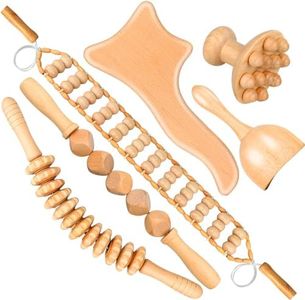 Binlingdaily Herramientas de masaje 6 en 1 para terapia de madera para dar forma al cuerpo, kit de maderoterapia para drenaje linfático anticelulítico, juego de rodillo de madera curvado para piernas