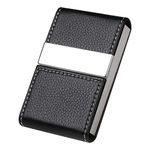 flintronic Business Card Holder | PU Leather Credit Card Holder, Slim Stainless Steel ID Case for Men/Women | Double Open Magnetic Buckle Keep Your Business Name Cards Clean (Black)