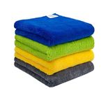 SOFTSPUN Microfiber Cloth-Edgeless with Ultrasonic Cut 4 Pc 40x40 cm Multicolour 500 GSM! Multipurpose Cloths - Automotive Microfibre Towels for Car Bike Cleaning Polishing Washing & Detailing.
