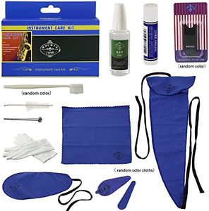Rochix Saxophone Sax Cleaner Care Cleaning Kit,Maintenance Kit,Key Oil,Cork Grease,Swab,Cleaning Cloth,Thumb Rest,Mouthpiece Brush and More(Random color cloths)