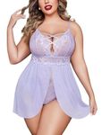 Avidlove Plus Size Lingerie for Women Lace Babydoll Dress Langerie Mesh Negligee Plus Size Lingerie Lilac